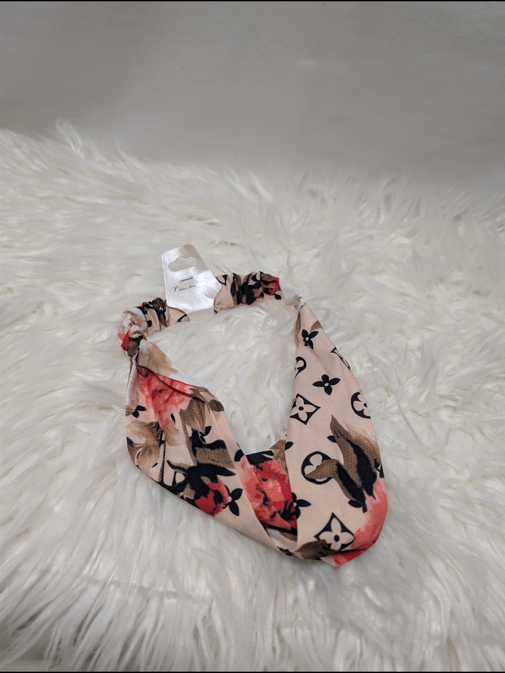 💖10 FOR 20💖Floral Pattern Elastic Headband - Beige with Coral Accents